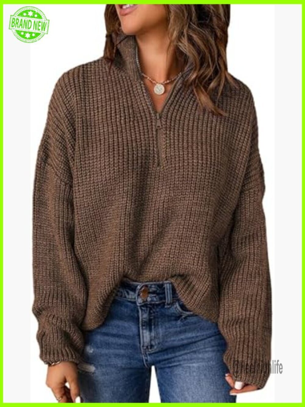 Long Sleeve 1/4 Zip Pullover Sweater V-Neck Casual Tops Soft Stretchy